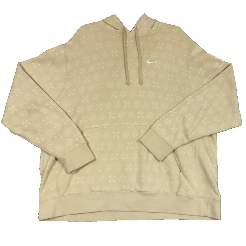 Nike AOP Unisex Y2K Holiday Christmas Hoodie Snowflake XXL Beige White